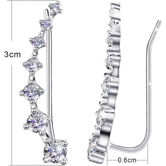 Sterling Silver Climber Earrings for Women 7Crystals Ear Cuffs Cartilage Jewelry - Picture 4 of 7